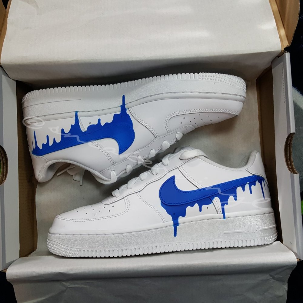 Nike Air Force 1 Low White Blue Paint Drip Custom NWT